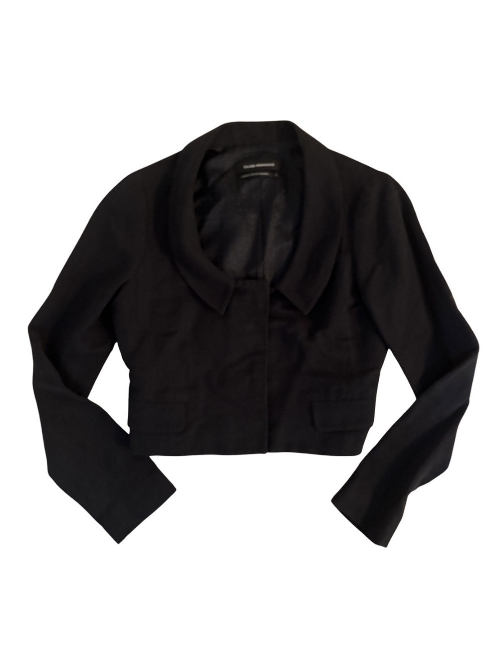 Club Monaco Y2K Linen Blend Black Cropped Blazer with Rounded Collar